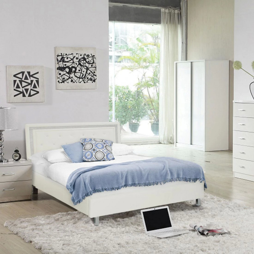 Crystalle White Faux Leather Bed